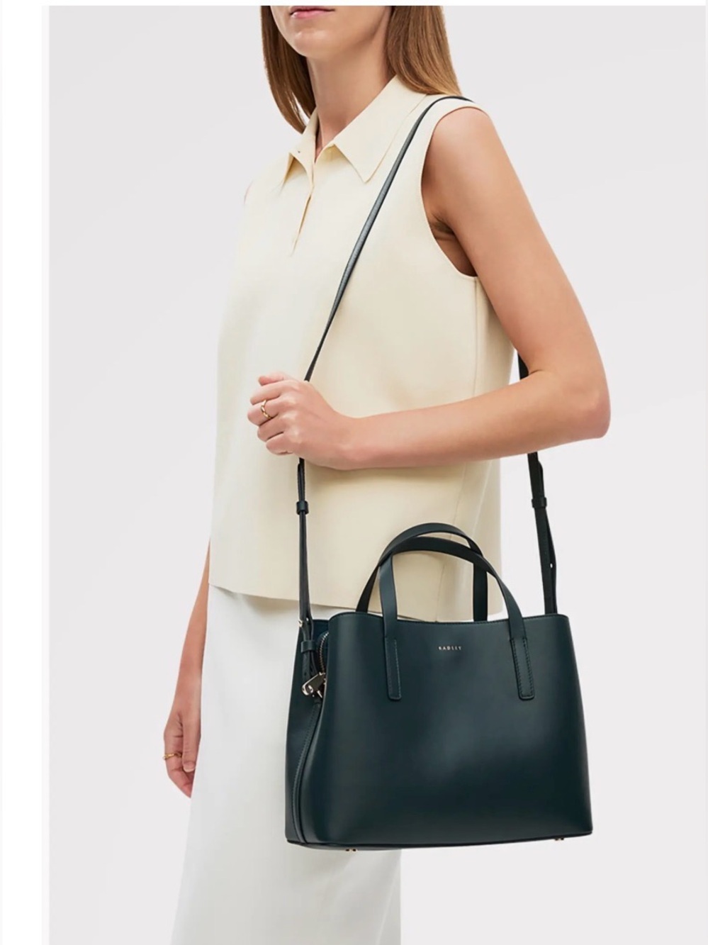 RADLEY LONDON Dukes M Navy Leather Satchel with Shoulder Strap and crossbody